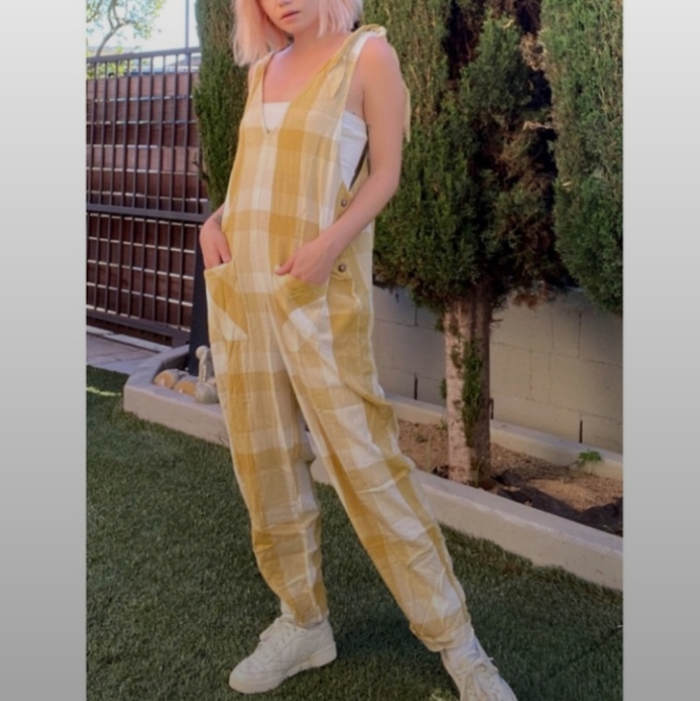 Free People Yellow White don't you want this Citron jumpsuit